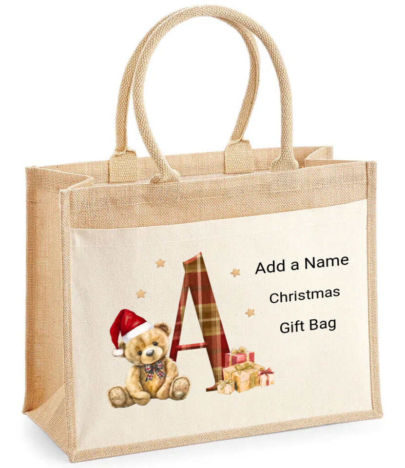 Christmas Letters Bear Design, Jute Bag.