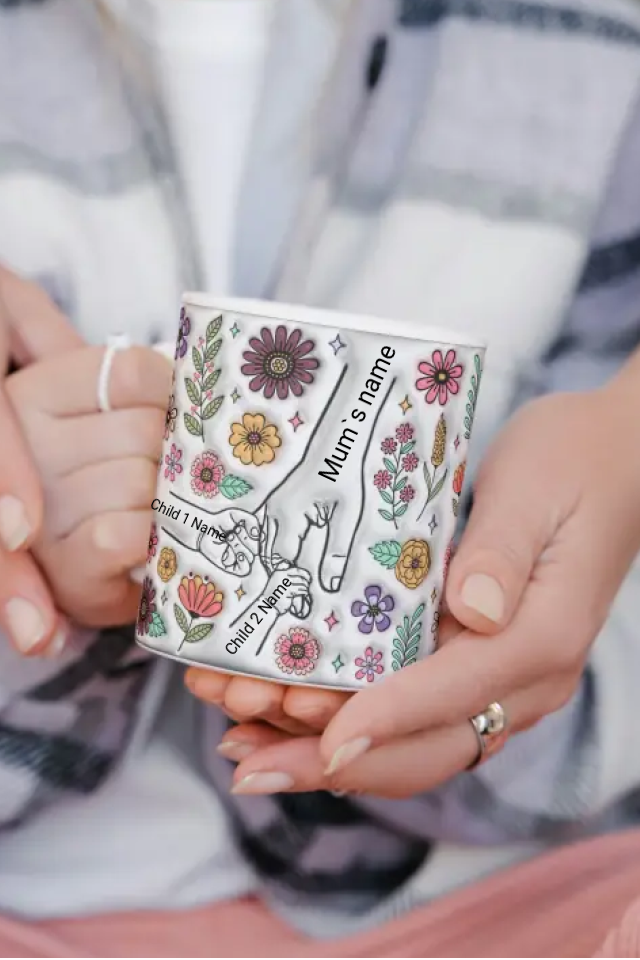 Personalised Hand-in-Hand Family Mug – Custom Mum and Children’s Names