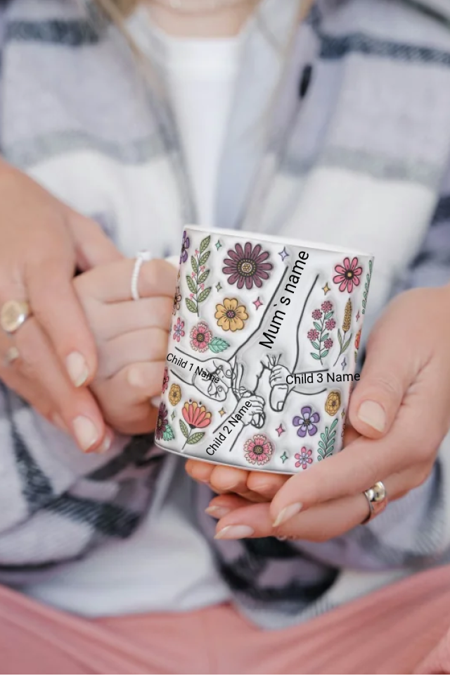 Personalised Hand-in-Hand Family Mug – Custom Mum and Children’s Names