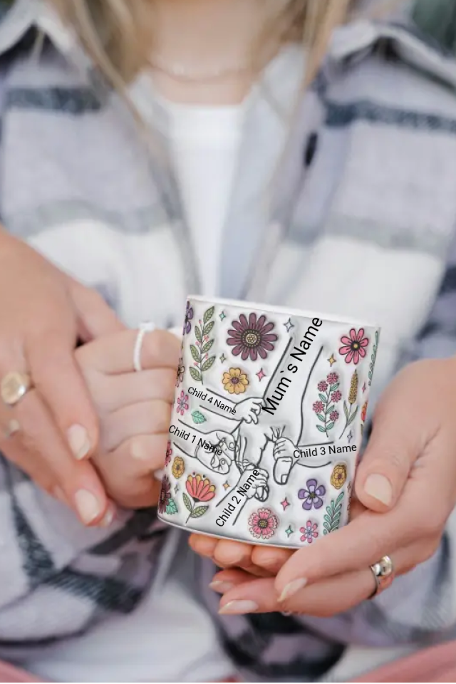 Personalised Hand-in-Hand Family Mug – Custom Mum and Children’s Names