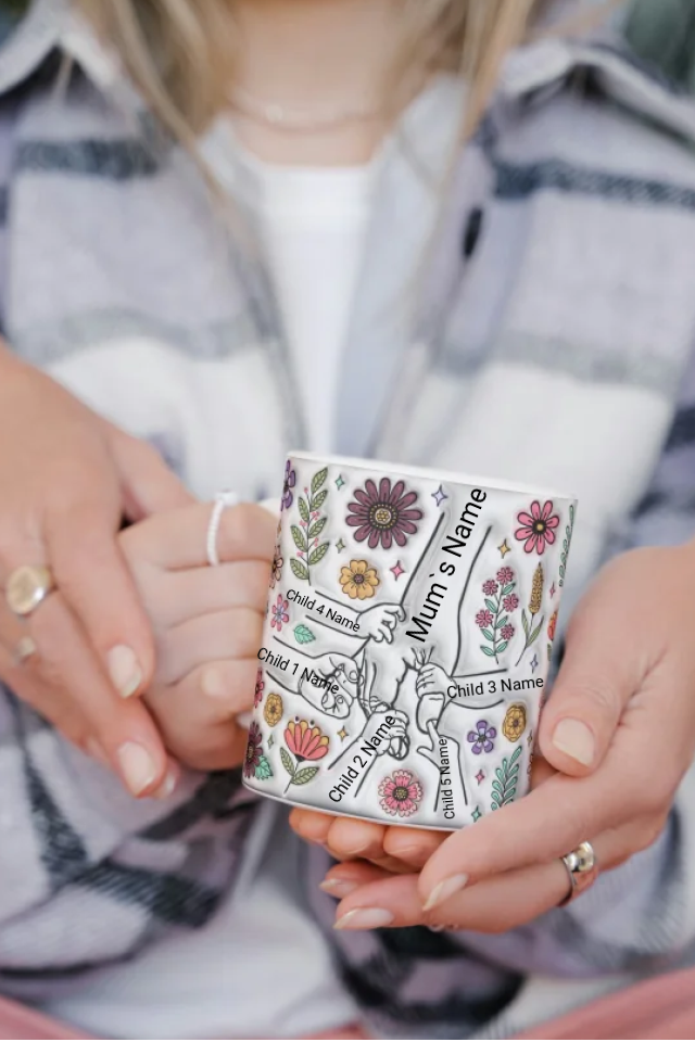 Personalised Hand-in-Hand Family Mug – Custom Mum and Children’s Names