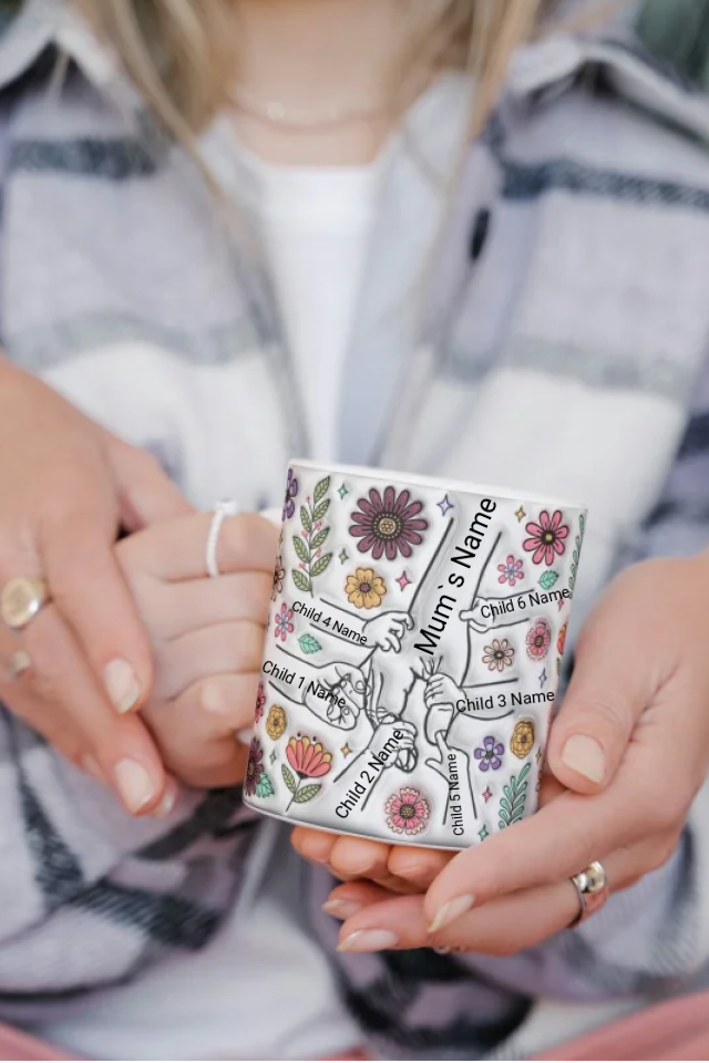 Personalised Hand-in-Hand Family Mug – Custom Mum and Children’s Names