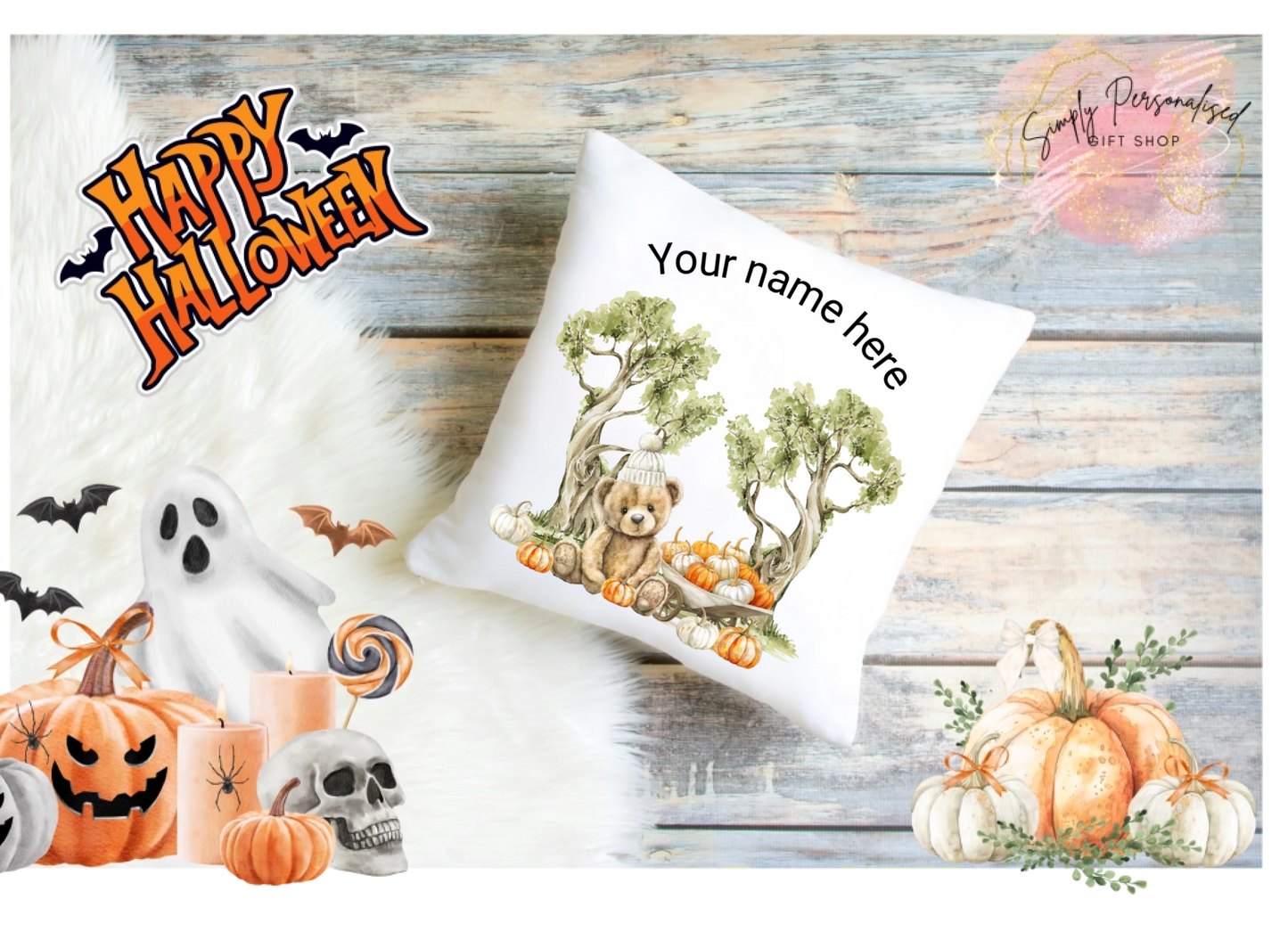 Trick Or Treat Halloween Cushion Cover Pillow Spooky Ghost Pumpkin Scary Joke.9
