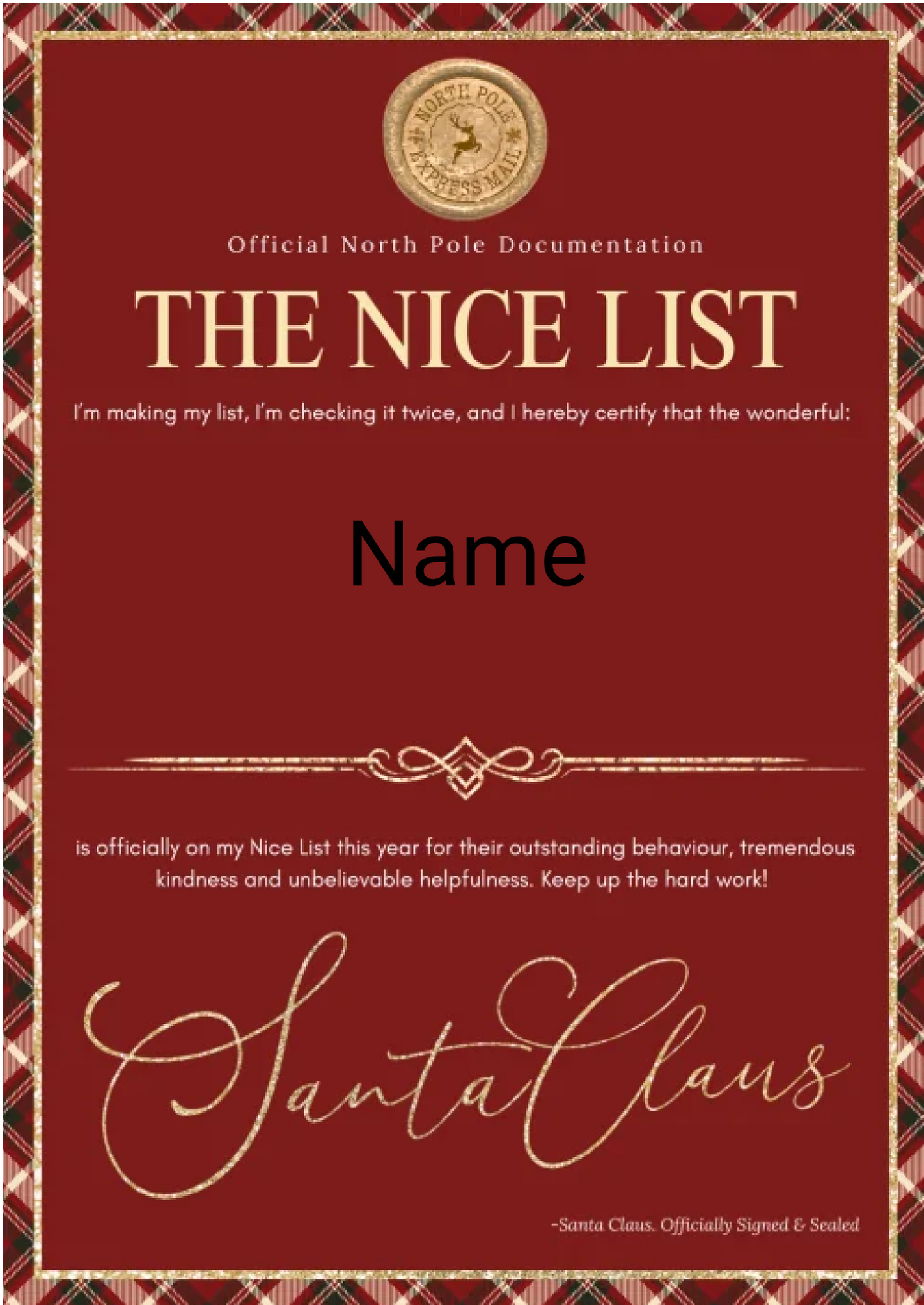 Personalised Santa’s Rude List Certificate