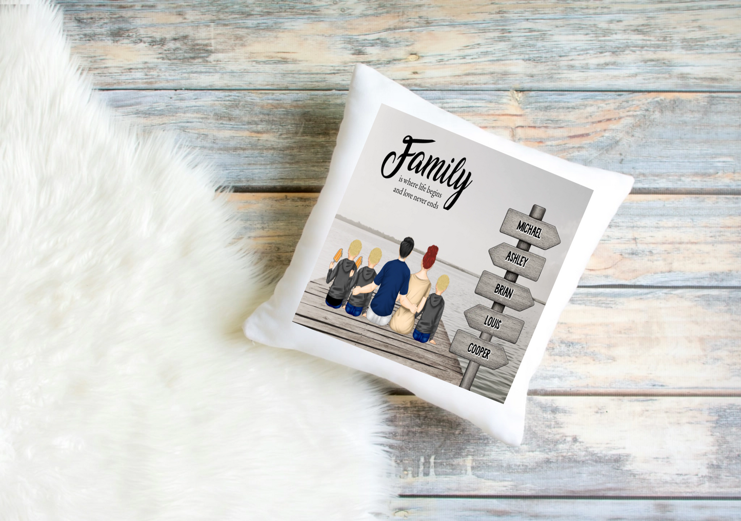 Personalised Cushion Cover – Family on the Dock-Sea