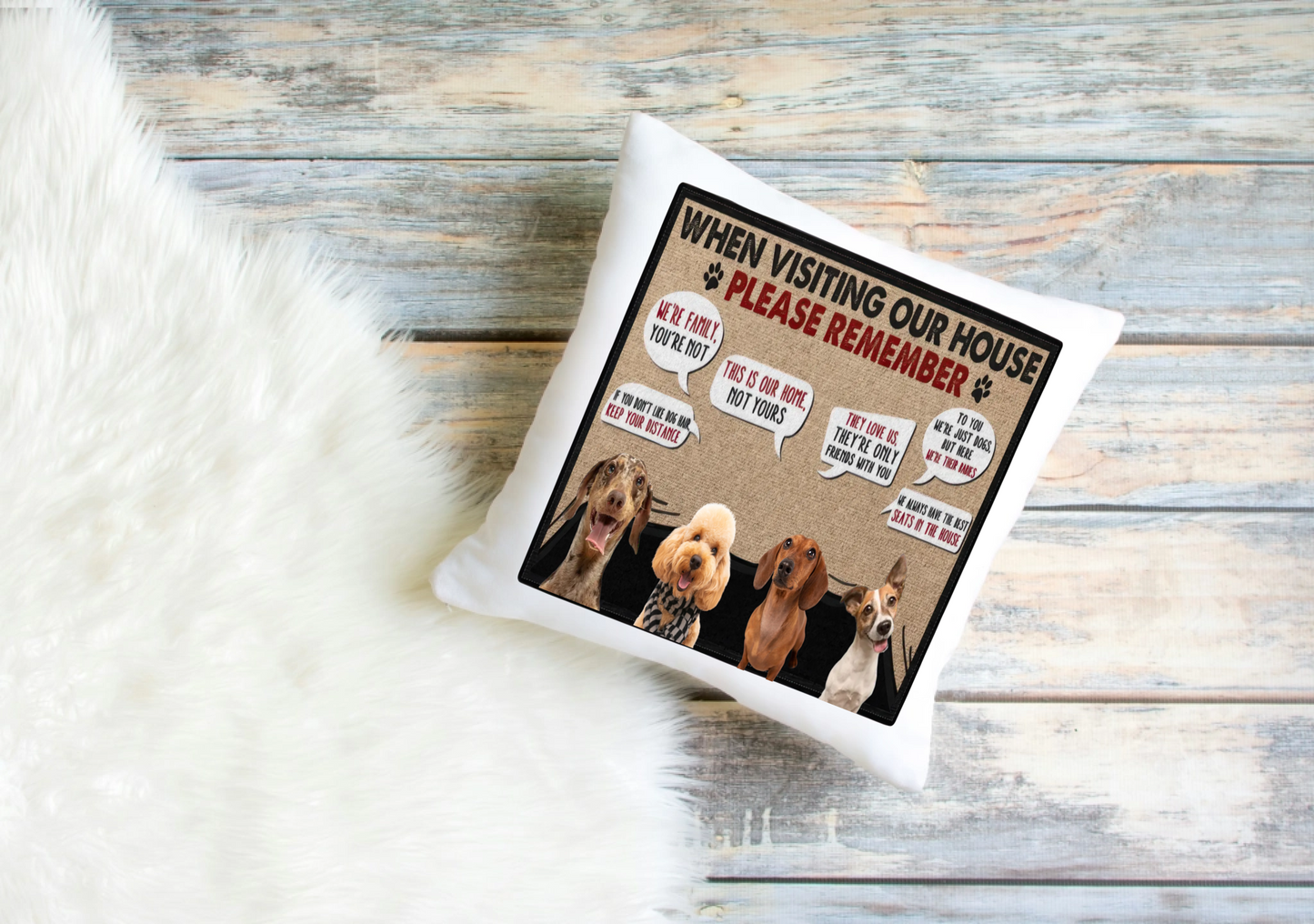 Custom Dog Pillowcase with Visiting House Rules | Dog Cushion Cover (1–4 Dogs)