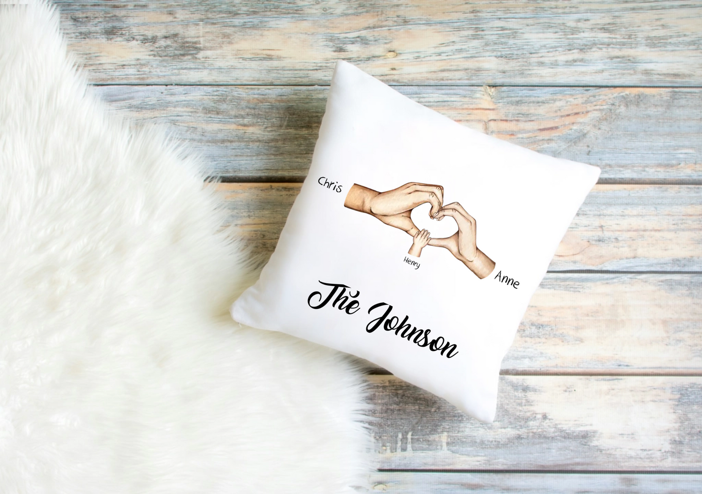 Personalised Family Hands Pillowcase – Custom Clip Art Design