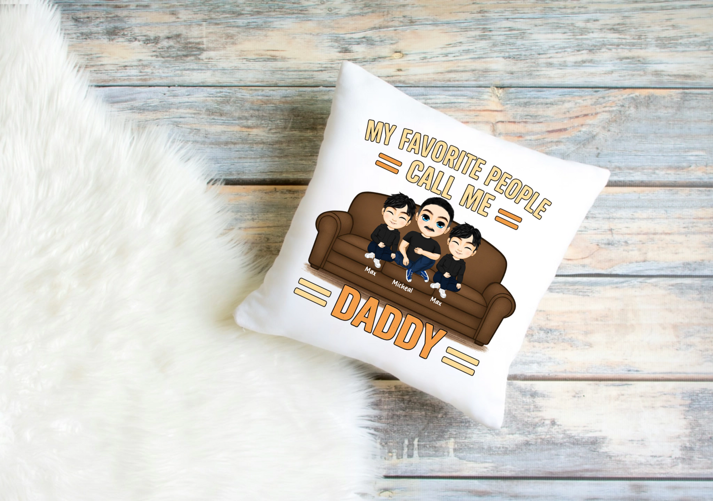 Personalised Daddy & Kids Cushion Cover – Custom Clip Art Design