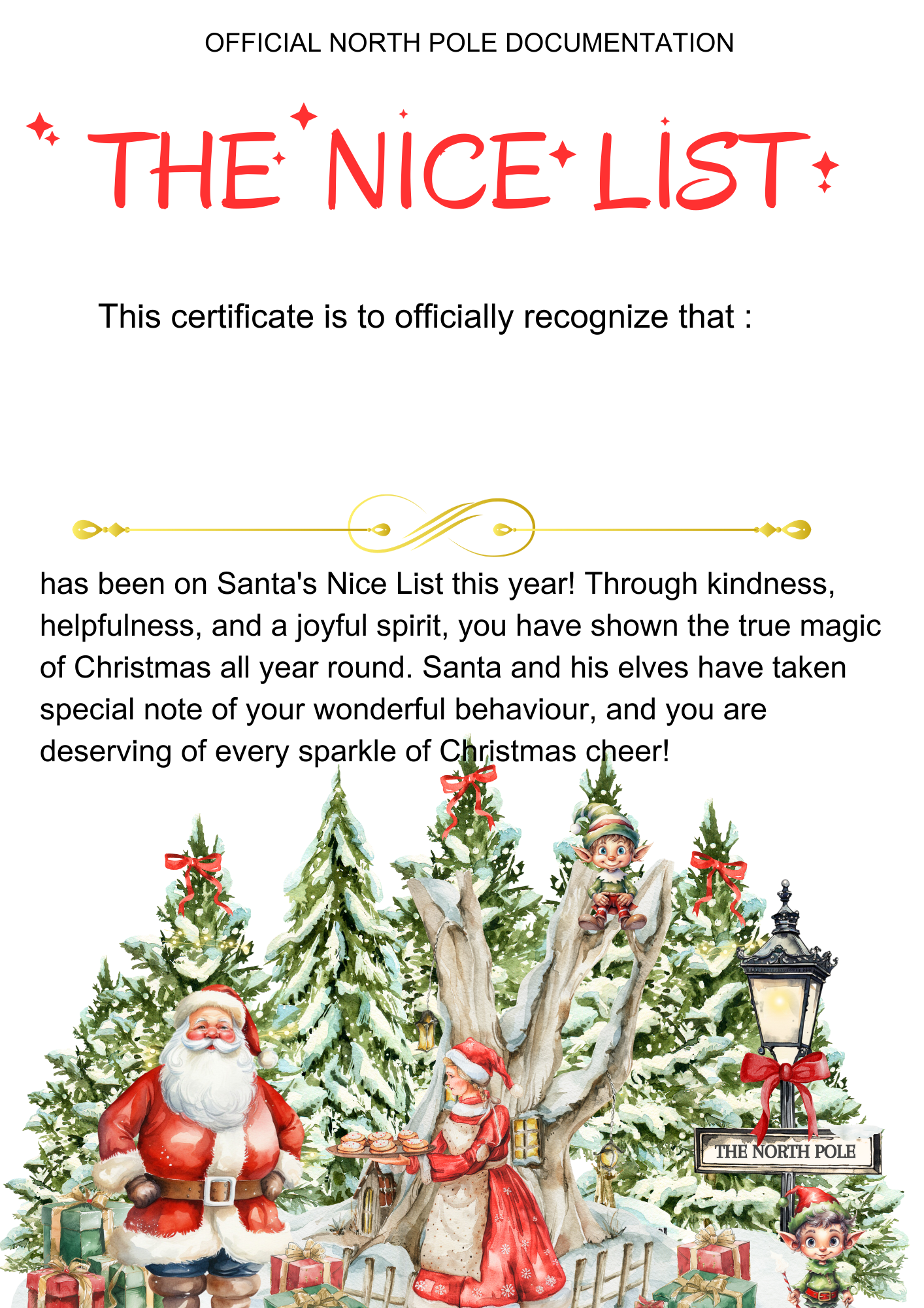 Official Santa's Nice List Certificate.