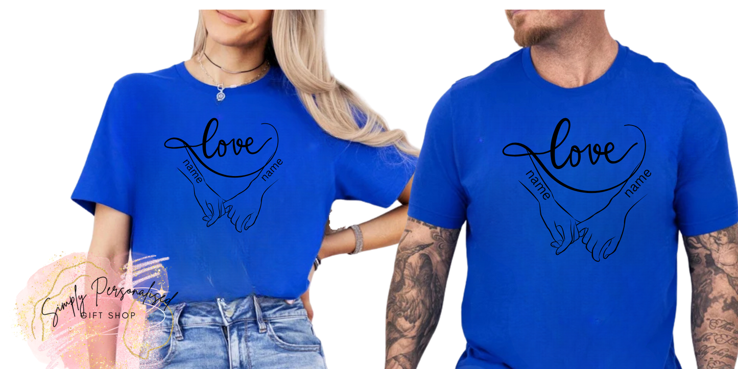Personalised Couples T-Shirt – ,Names and Love Mesage
