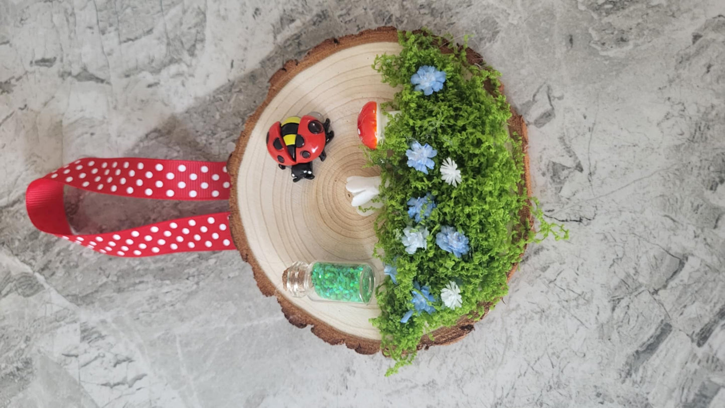 Handmade Floral Wood Slice Hanging Decoration –Enchanted Garden