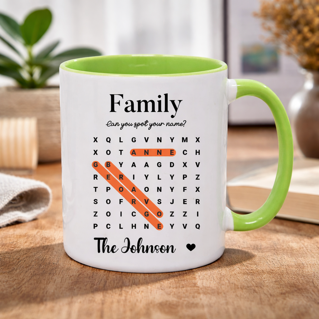 Personalised Family Word Search Mug Custom Name Puzzle Gift for Mum Dad Parents