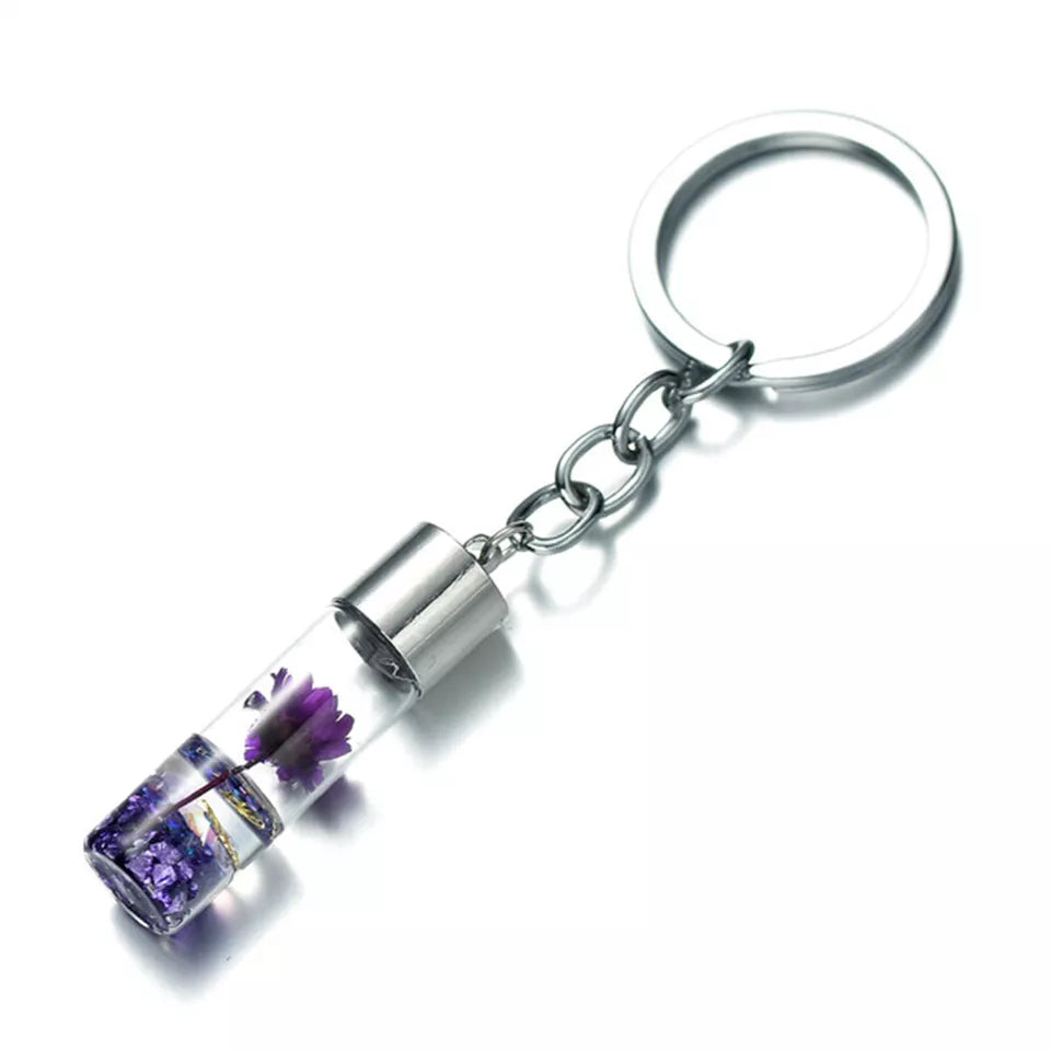 Personalised Novelty Keyring Floral Flower Keychain Eternal Nature Pendant Gift