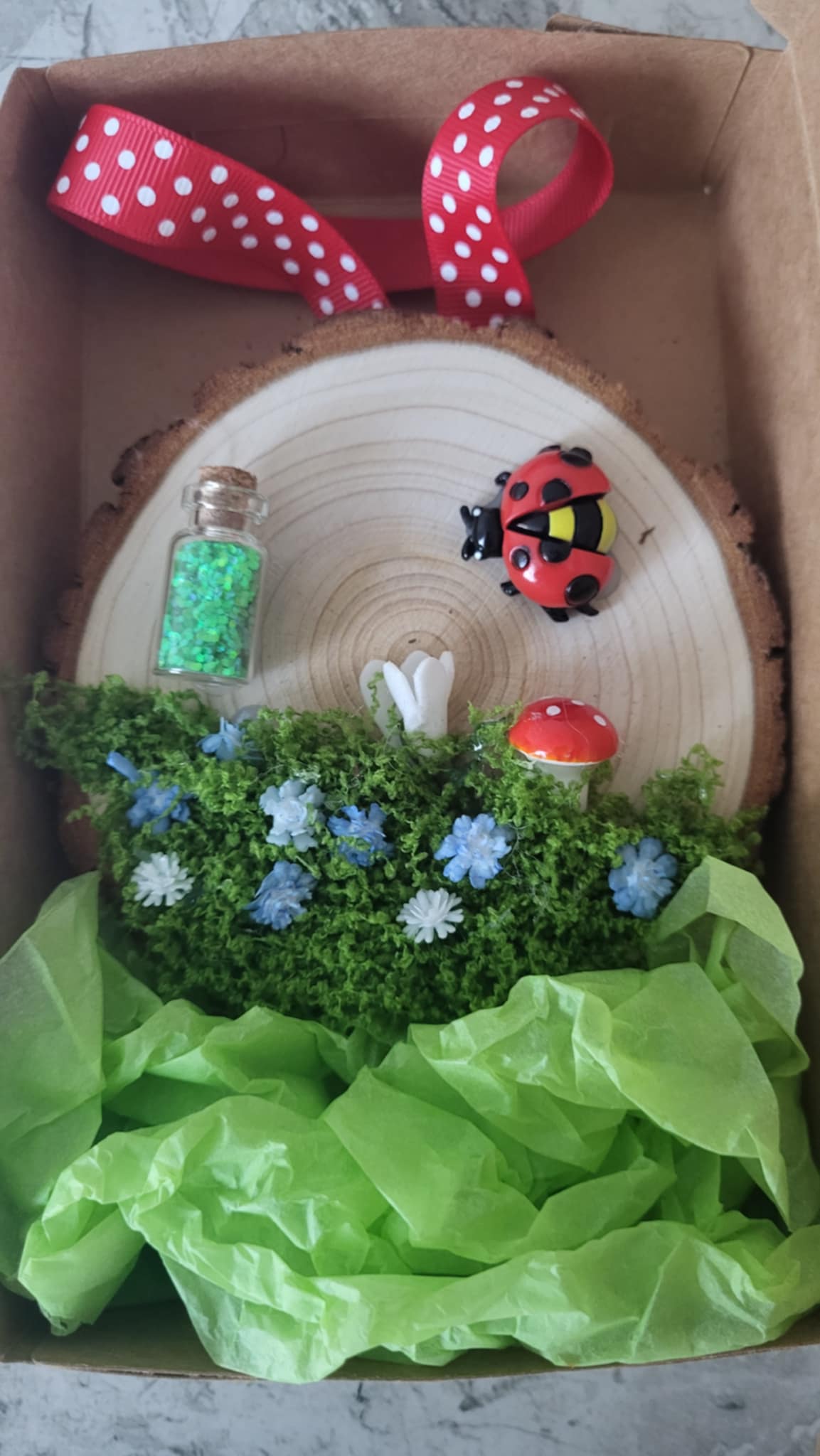Handmade Floral Wood Slice Hanging Decoration –Enchanted Garden