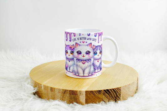 Life is Better with a Cat" Whimsical Mug  Design. 10