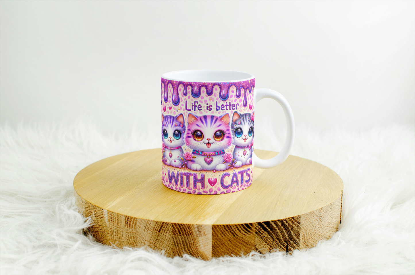 Life is Better with a Cat" Whimsical Mug  Design. Witch one will you chose?