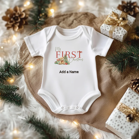 Personalised Baby First Christmas Bodysuit, pink .