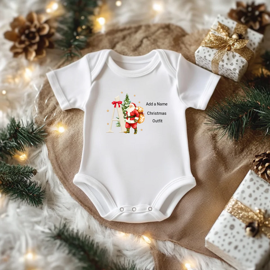 Personalised Baby Bodysuit , Alphabet  Christmas,Bear Design.