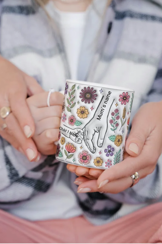 Personalised Hand-in-Hand Family Mug – Custom Mum and Children’s Names