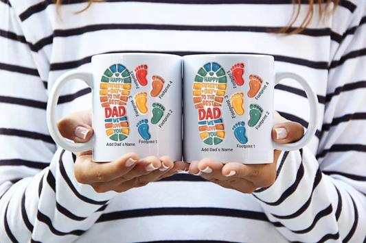 Personalised Dad's Footprint Mug with Kid's Footprints & Names