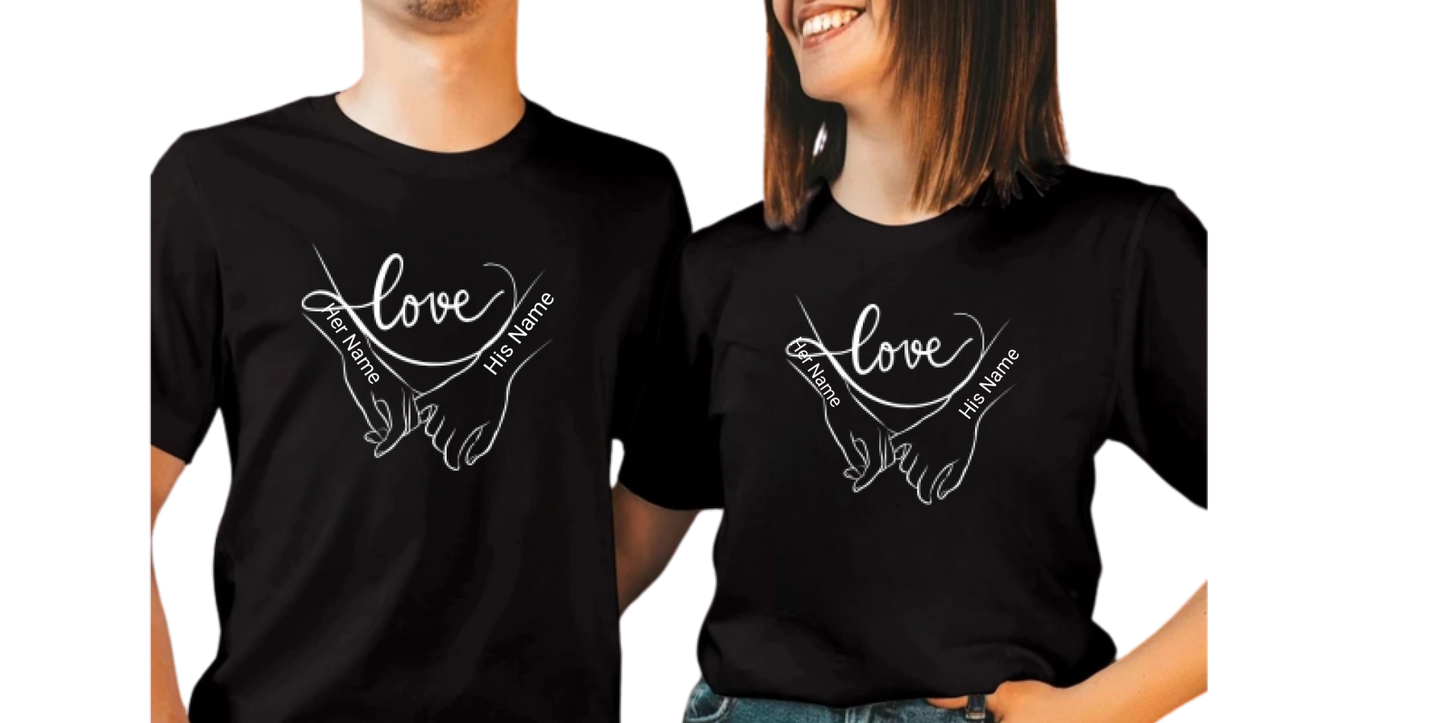Personalised Couples T-Shirt – Names and Love Mesage