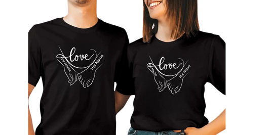 Personalised Couples T-Shirt – Names and Love Mesage