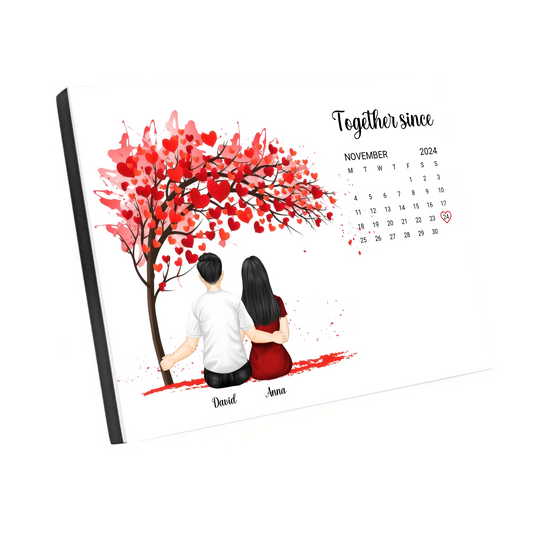 Personalised Photo Panel –  Wooden Plaque with Couple Clipart, Names & Special Date – 2 Size Options
