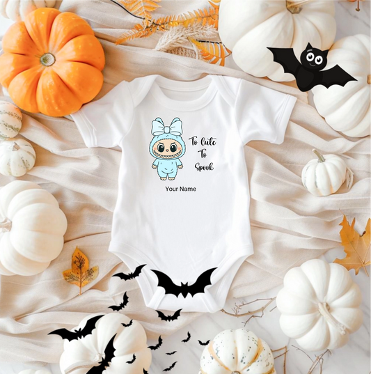 Personalised Baby Bodysuit – Little Monster “Too Cute to Spook” Design