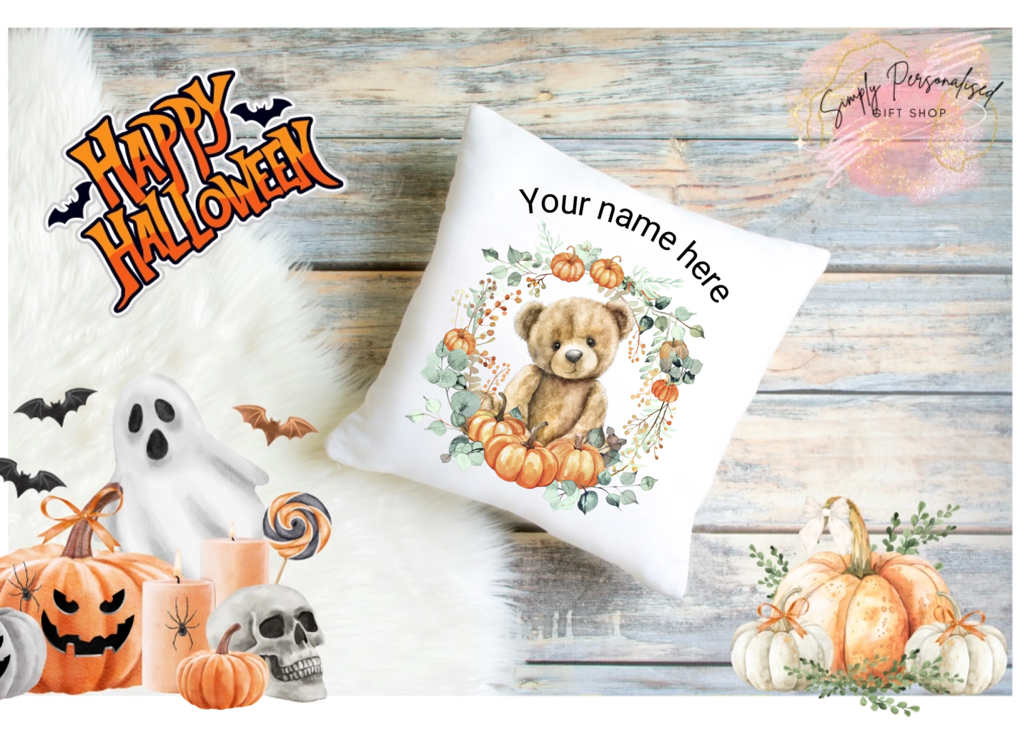 Trick Or Treat Halloween Cushion Cover Pillow Spooky Ghost Pumpkin Scary Joke.4