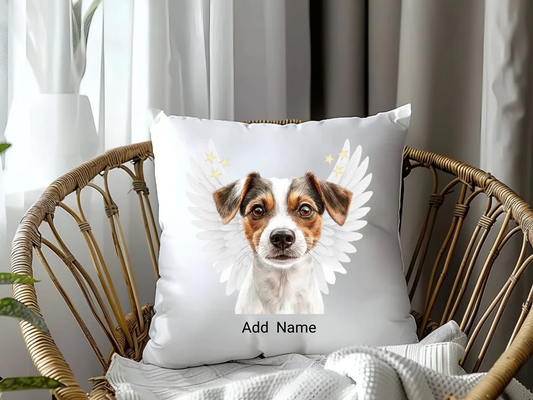 Personalised Memorial Dog Pillow Case – Angel Wings Design, 61 Breeds, Pet Loss Sympathy Gift – Custom Dog Name, 40×40 cm