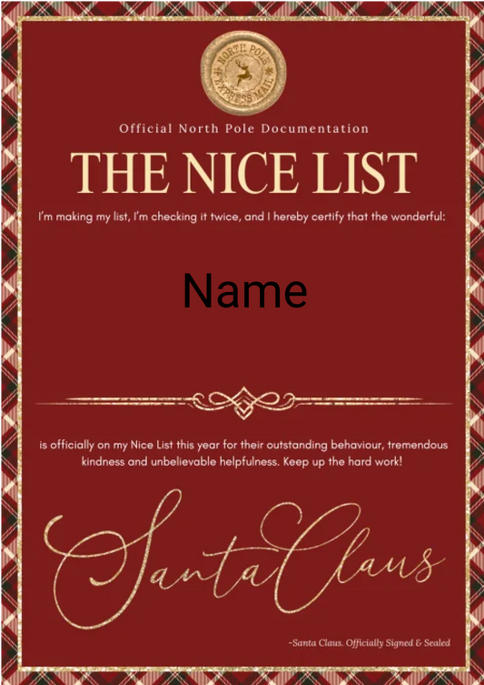 Personalised Santa’s  Rude List Certificate
