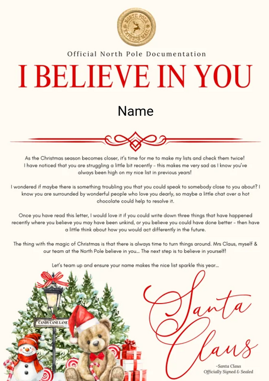 Personalised Santa’s Nice List Certificate – A4 High Gloss with Red Envelope & Optional Wax Seal  4