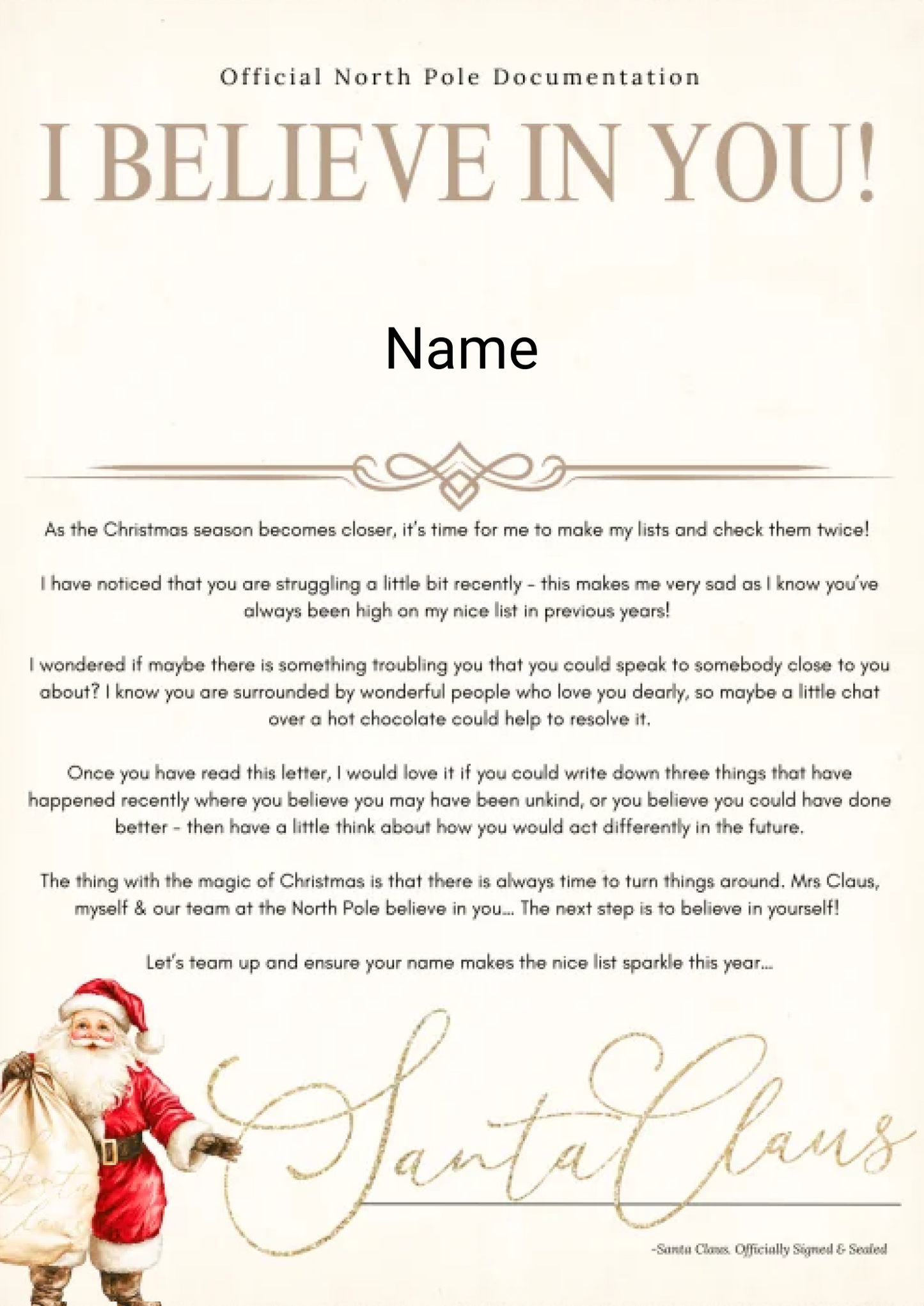 Personalised Santa’s Nice List Certificate – A4 High Gloss with Red Envelope & Optional Wax Seal  5