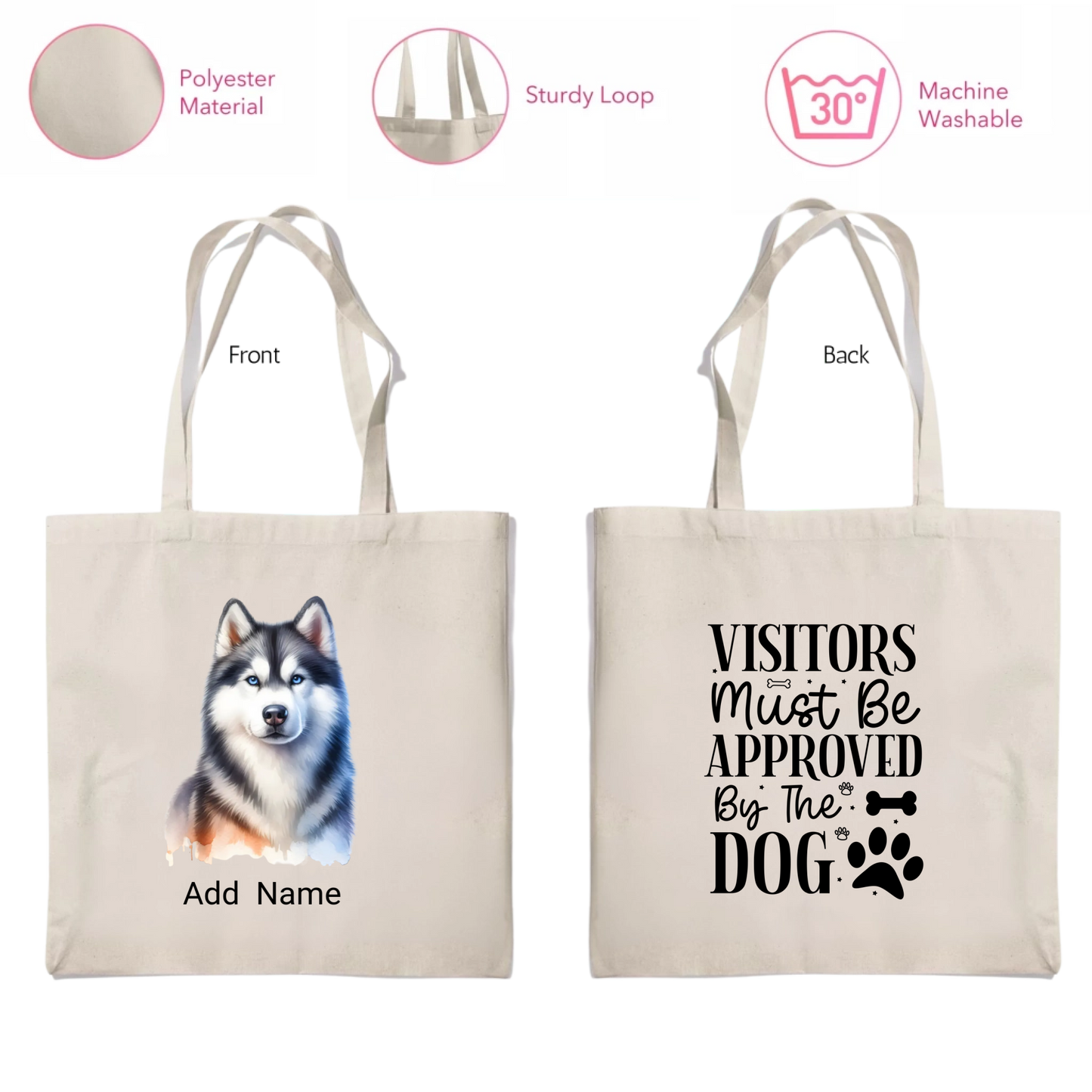 Personalised Dog Tote Bag – Custom Name, Dog Design & Quote