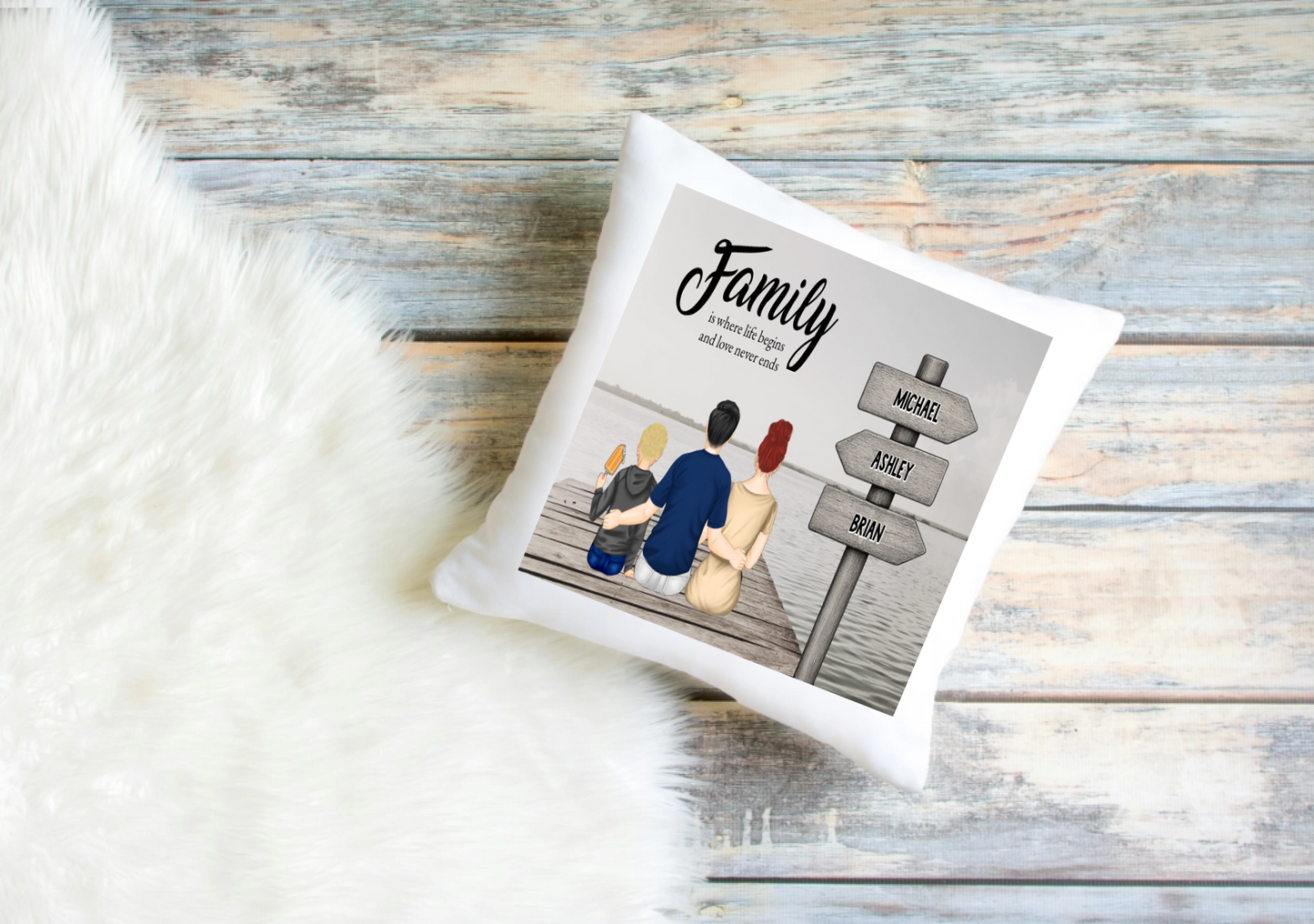 Personalised Cushion Cover – Family on the Dock-Sea