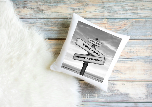 Personalised Cushion Cover – Couple Street Sign