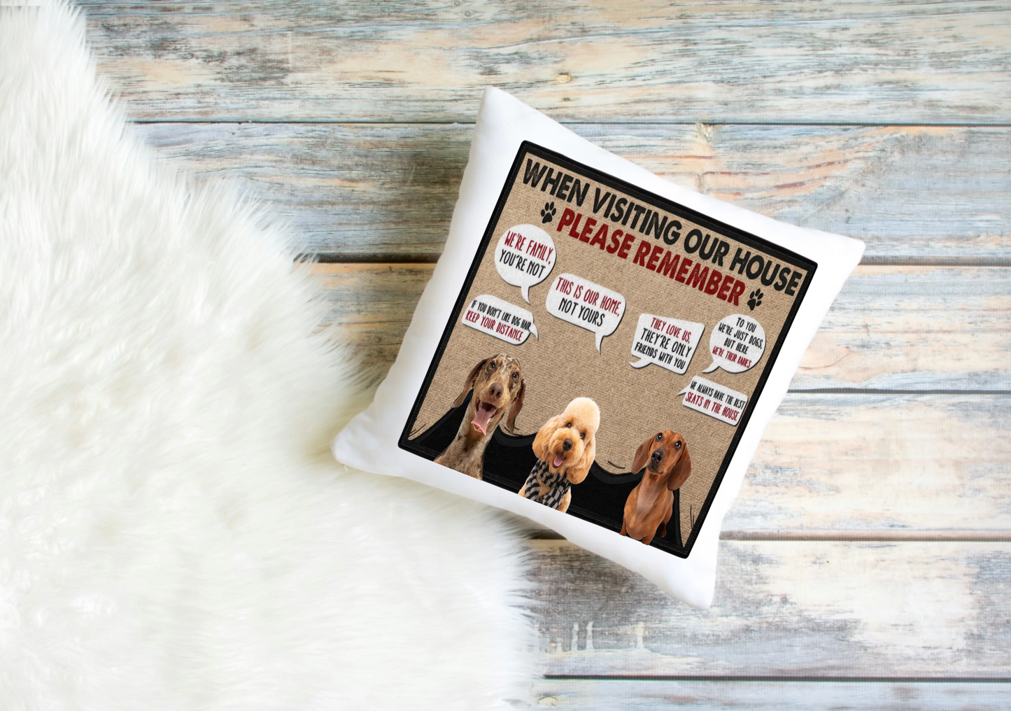 Custom Dog Pillowcase with Visiting House Rules | Dog Cushion Cover (1–4 Dogs)