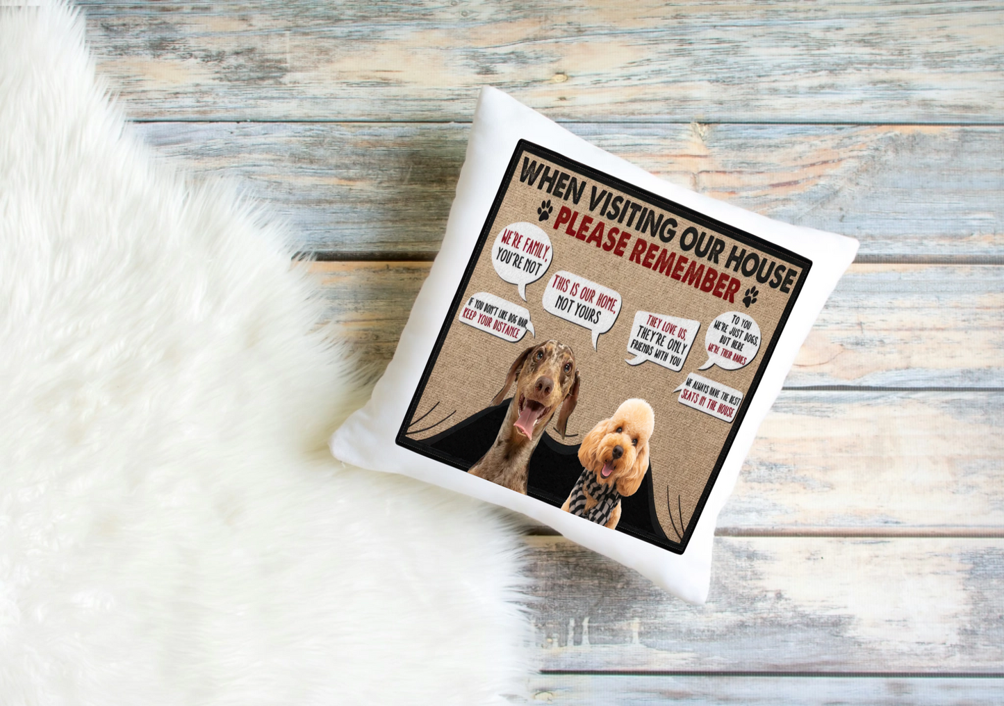 Custom Dog Pillowcase with Visiting House Rules | Dog Cushion Cover (1–4 Dogs)