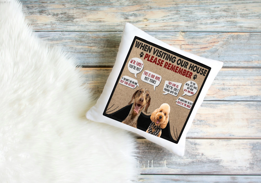 Custom Dog Pillowcase with Visiting House Rules | Dog Cushion Cover (1–4 Dogs)