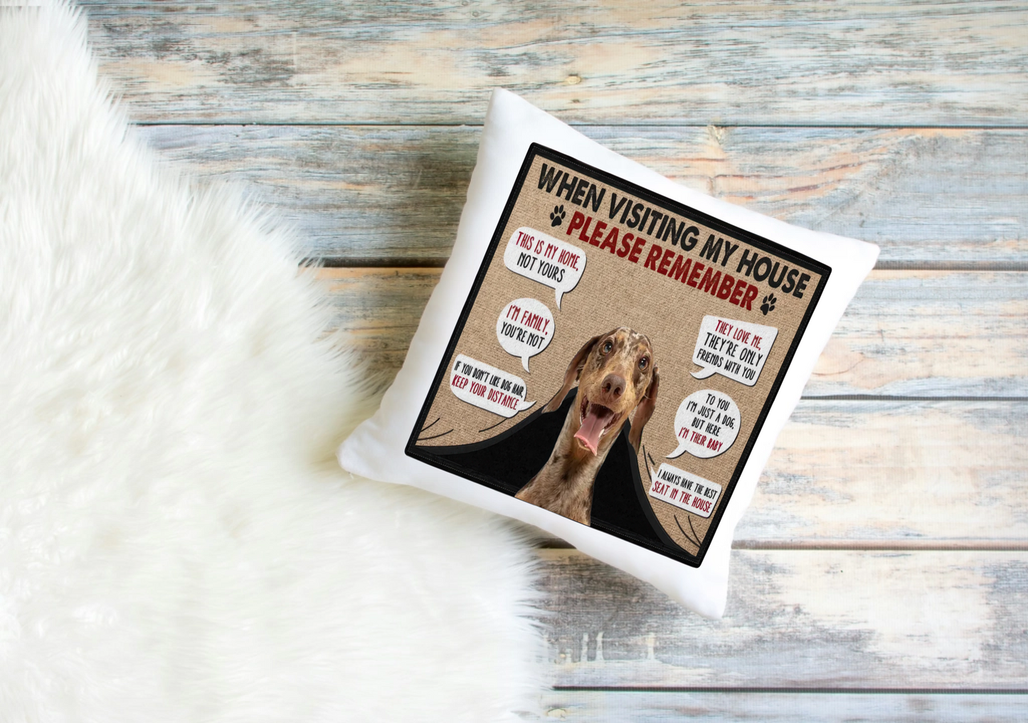 Custom Dog Pillowcase with Visiting House Rules | Dog Cushion Cover (1–4 Dogs)