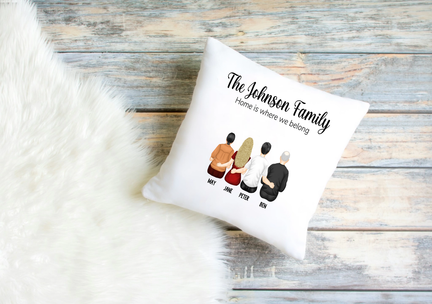 Personalised Family Cushion Cover – Custom Clip Art Design