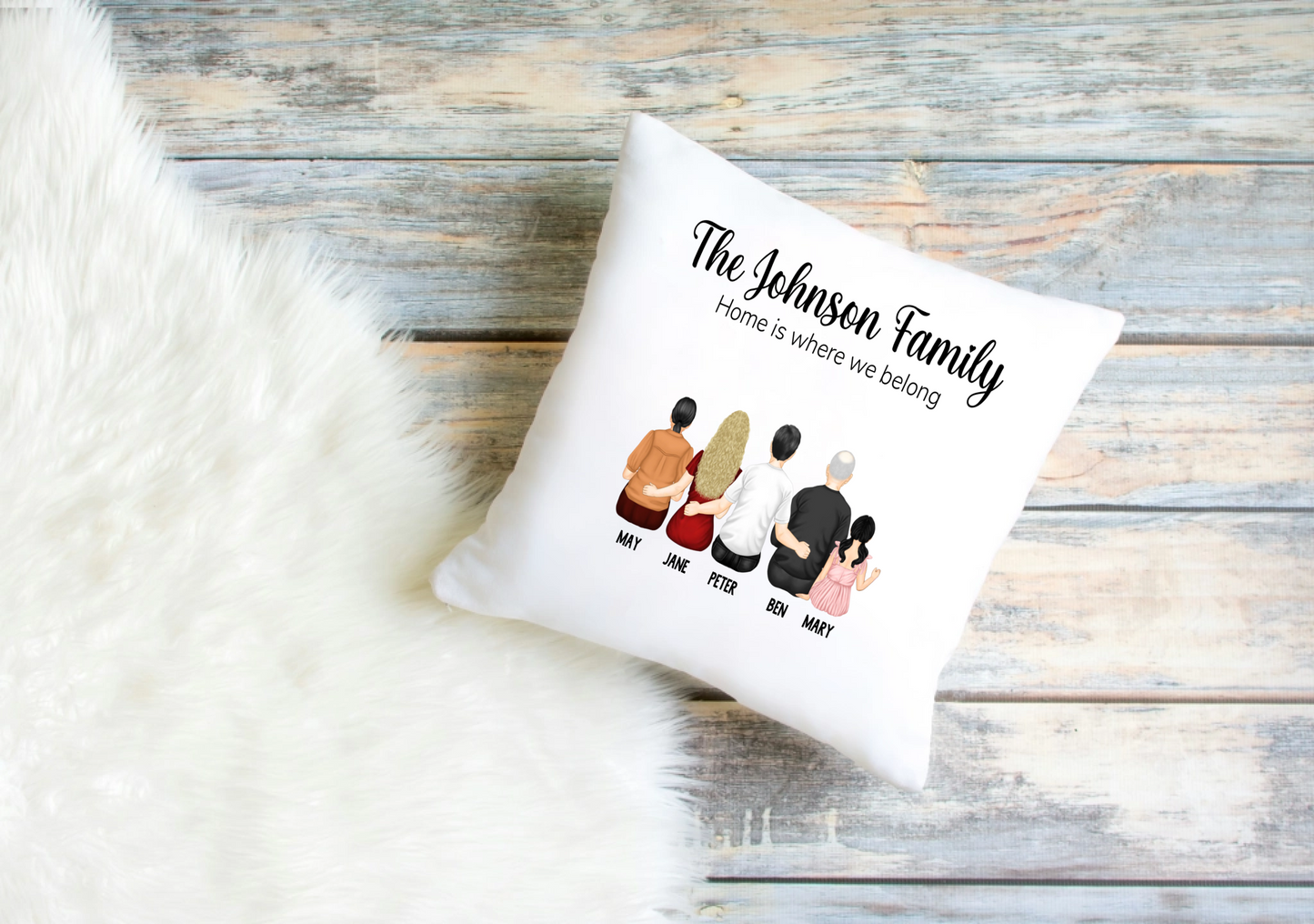 Personalised Family Cushion Cover – Custom Clip Art Design
