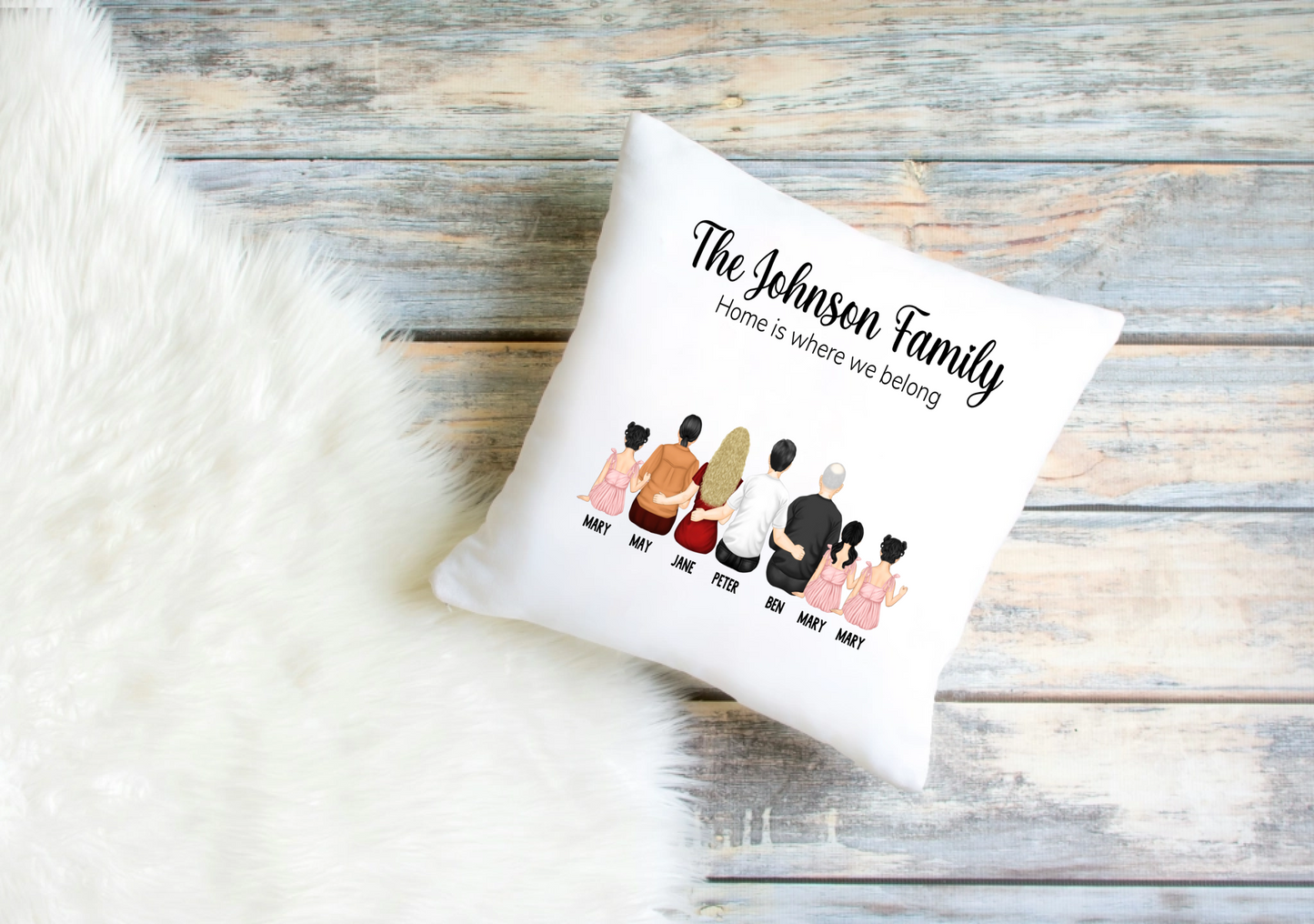 Personalised Family Cushion Cover – Custom Clip Art Design