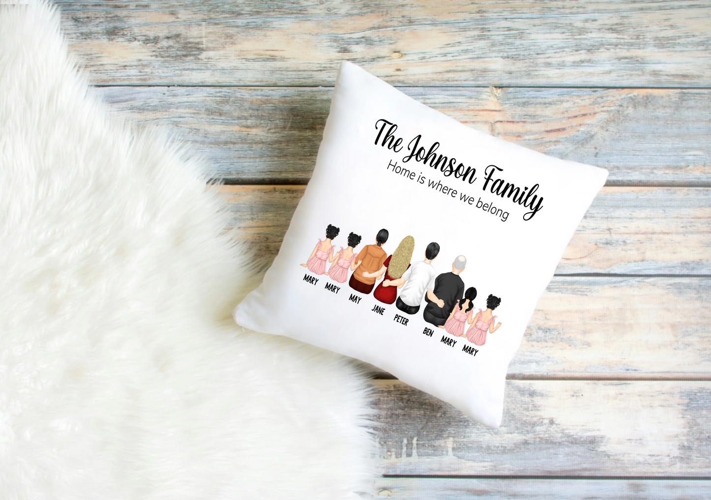 Personalised Family Cushion Cover – Custom Clip Art Design