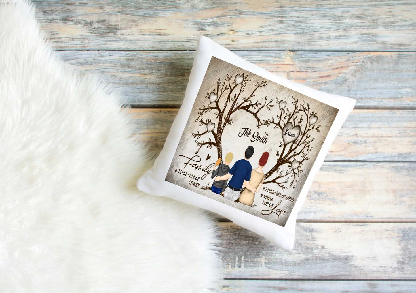 Personalised Family Tree Cushion Cover – Custom Clip Art Design
