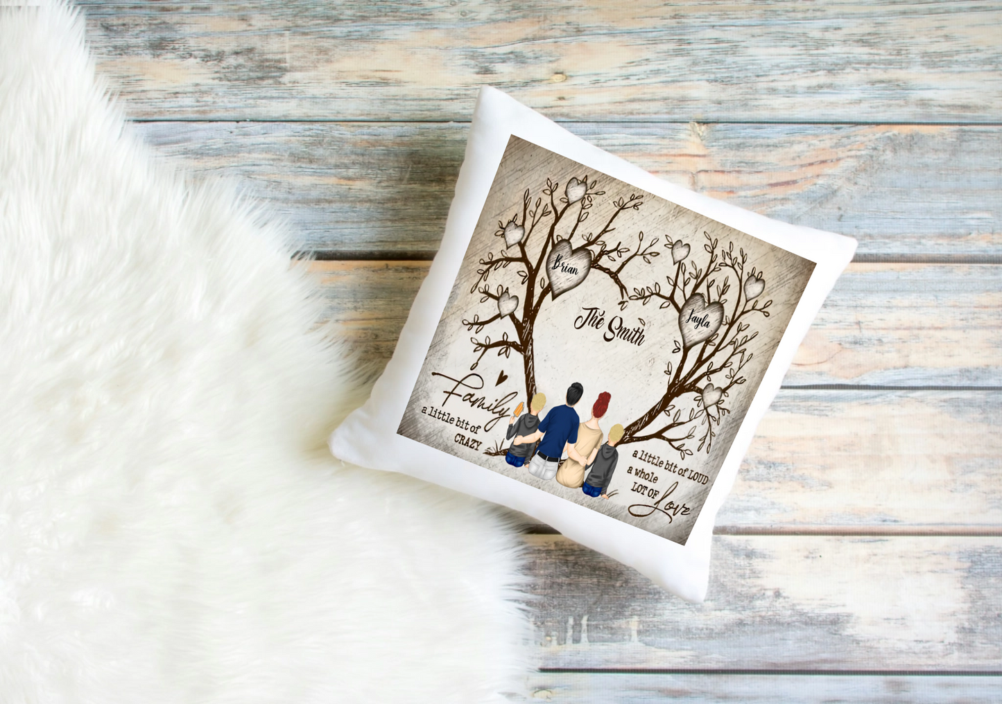 Personalised Family Tree Cushion Cover – Custom Clip Art Design