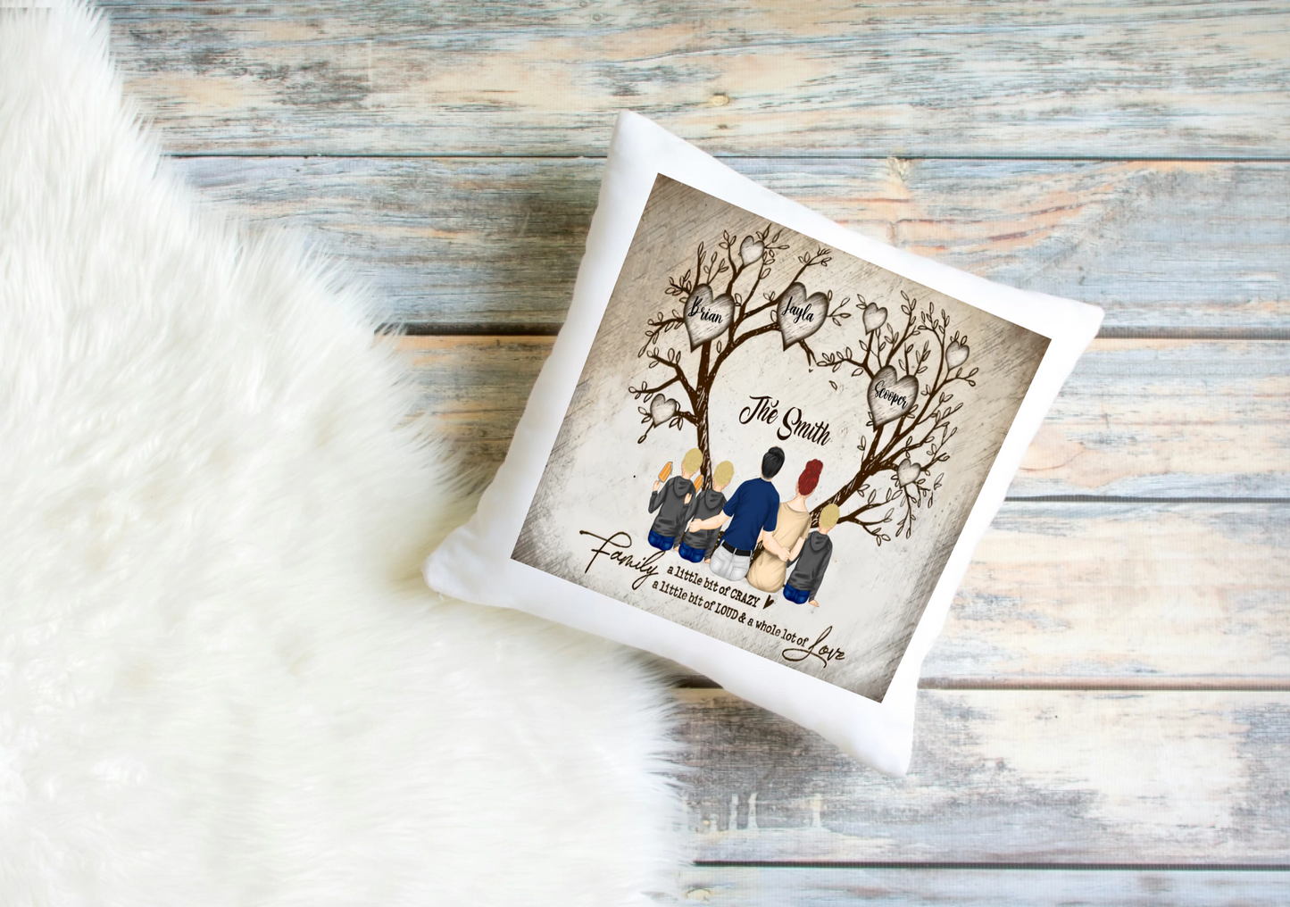Personalised Family Tree Cushion Cover – Custom Clip Art Design