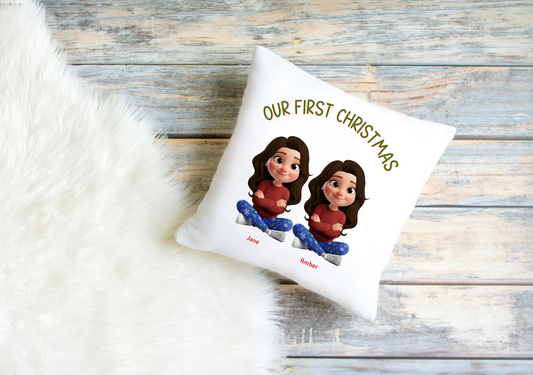 Our First Christmas Cushion Cover – Personalised Couple Clip Art Design