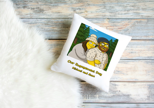 Personalised Cartoon Couple Cushion Cover – Photo to AI Illustration