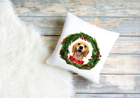 In Loving Memory Christmas Dog Cushion Cover – Personalised Photo Design.